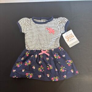 Carter's Navy & White Striped Dress with Pink Elephant and Floral Skirt